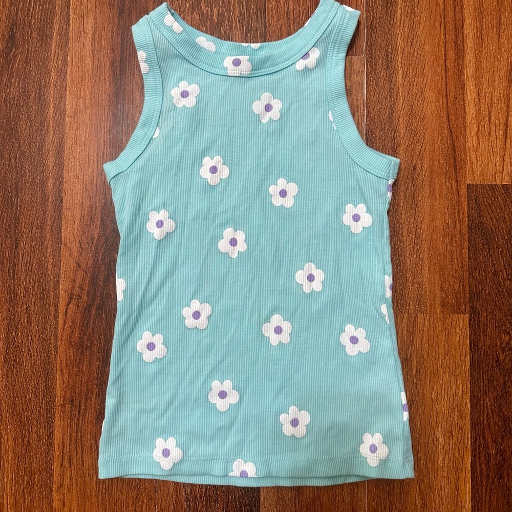 Wonder Nation Kids Tank Top - Aqua with White and Purple Flowers